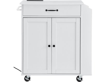 Kuchynský vozík 32" s elektrickou zásuvkou, skrinkou, šuflíkom, biely