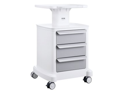 Laboratórny vozík 4 police, 3 zásuvky, 1 tácka, 4 tiché kolieska biely