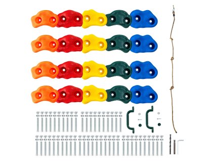 Lezecké chyty 25 ks, rôzne veľkosti, farebné, s lanom a úchytmi