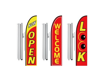 Reklamné vlajky s tyčami a zemnými kolíkmi, 3 ks, 16.3 FT, s nápismi