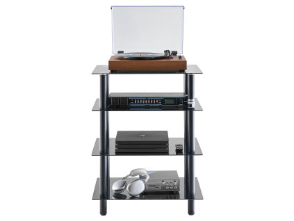 Stojan na audio/video 4 police s kalenými sklenenými policami pre hry