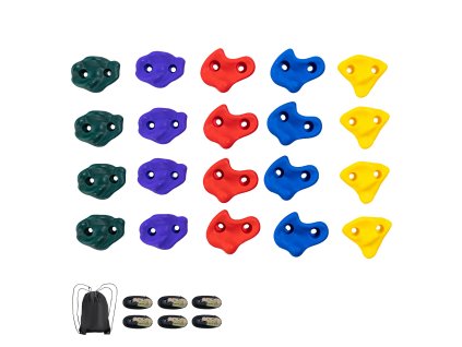 Súprava 20 lezeckých chytov, 6 račňových popruhov, pre deti i dospelých