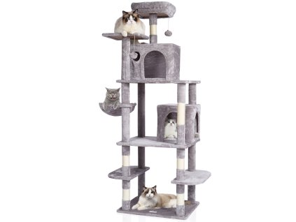 Škrabadlo pre mačky 68.5" výška, 2 búdky, sisal stĺp, s hojdačkou