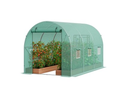 Tunelový skleník 11.3×6.4×6.3 ft, oceľový rám, pe kryt, 6 okien