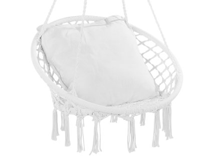 Závesné macramé hojdacie kreslo 330 lbs s vankúšom a montážou, biele