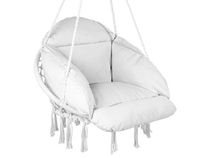 Zavesné macramé kreslo s vankúšom, bavlna, nosnosť 264 lbs, biele