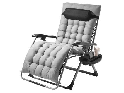 Kreslo zero gravity 33 inch nastaviteľné s poduškou, 500 lbs, sivé