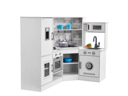 Detská drevená kuchynka so svetlom a zvukmi, rúra a drez, chladnička