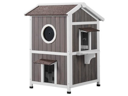 Drevený vonkajší domček pre mačky 2-poschodový s oknom 23"L×26"W×36"H