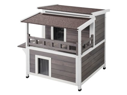 Drevený vonkajší domček pre mačky, 2-posch., balkón, 30"×30"×32"