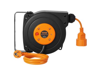 Navíjací predlžovací kábel 9 m, 1000 W, 1 m prívod ochrana, strop/stena