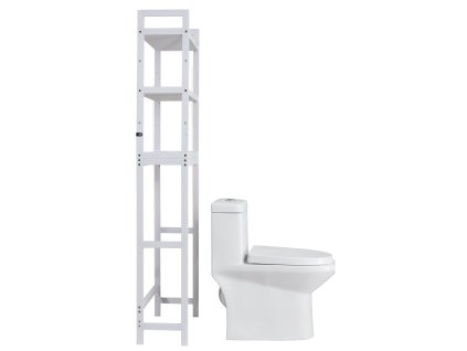 Polica nad wc, 3-policová nastaviteľná bambusová s 3 háčikmi, biela