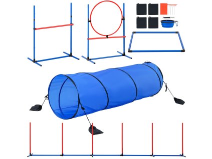 Prekážková dráha pre psy s nastaviteľnými skokmi, tunelom a 6 tyčami