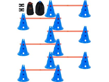 Sada agility pre psov: 12 kužeľov, 6 tyčí, nastaviteľná priečka