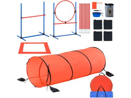 Sada agility pre psy, 5 ks, nastaviteľné prekážky, 6 tyčí, tunel