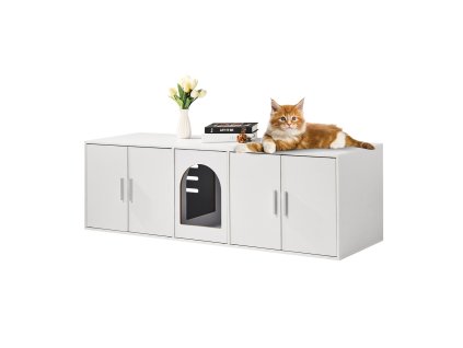 Skrinka na mačací záchod drevená skrytá 147.1 cm biela s dvierkami