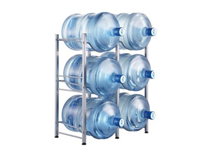 Stojan na 5 gallon džbány, kovový, 3 poschodia, 2 rady, pre 6 fliaš