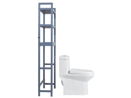 Stojan nad wc, 3-policový nastaviteľný bambusový s 3 háčikmi, sivý