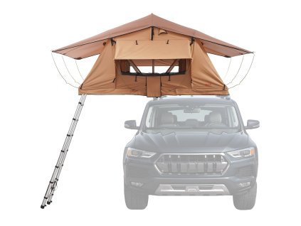 Strešný stan s pevnou skořepinou pre 2-3 osoby, s rebríkom a matracom