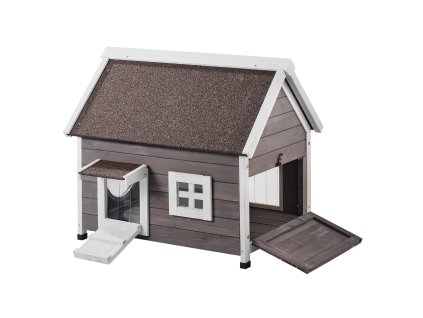 Vonkajší drevený domček pre viac mačiek, pvc dvierka 22"L×30"W×26"H