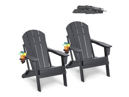 Adirondack stoličky 2 ks plastové skladacie s držiakom na pohár, šedé