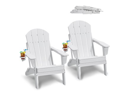 Adirondack stoličky 2 ks, skladacie, odolné voči počasiu, s držiakom