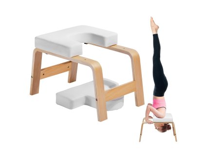 Jogová lavička na stojku, nosnosť 300lbs, drevený rám pu poduška biela