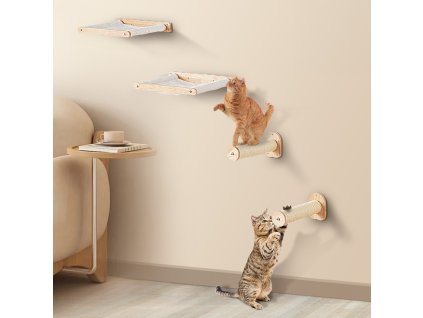 Nástenné police pre mačky, 4 ks, do 40 lbs, s hojdačkou, prateľný flís