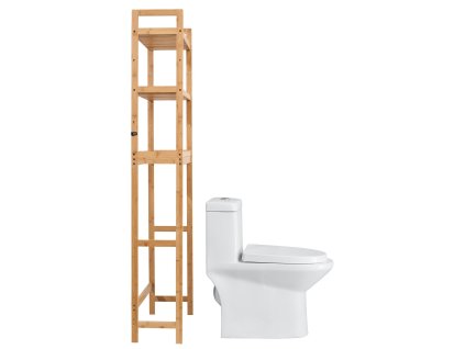 Polica nad wc 3-poschodová nastaviteľná bambusová stojaca s 3 háčikmi