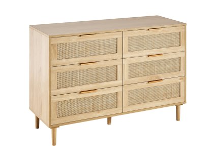 Ratanová komoda so 6 zásuvkami, prírodný ratan, hnedá, pevné nohy