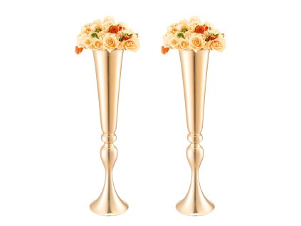 Stojaca kovová váza na kvety, trúbkový tvar, 56cm/22.05" zlatá
