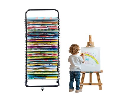 Stojan na sušenie maľieb 25 políc 17×13×39.4 in, uzamykateľné kolieska