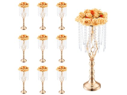 Stojan na svadobné kvetinové aranžmány 10 ks kovový zlatý 55 cm