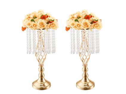 Stojan na svadobné kvety 12 ks, kovový, zlatý, 49 cm/19.3” na stôl