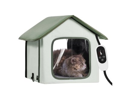 Vyvýšený vyhrievaný domček pre mačky, skladací, 600D, časovač, malý