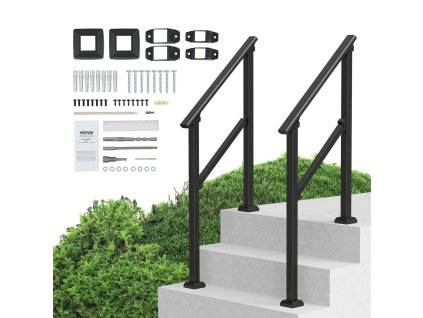 Zábradlie na vonkajšie schody 2 ks 2–3 stupne oceľ čierne s montážou