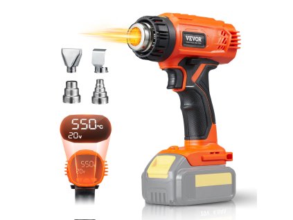 Bezdrôtová horkovzdušná pištoľ 20V, lcd, led, 4 trysky, nastaviteľná