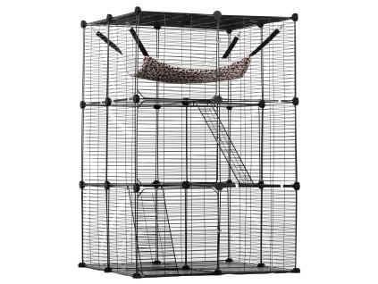 Klietka pre mačky 3-poschodová 28×28×41" s hojdákom a 2 rebríkmi