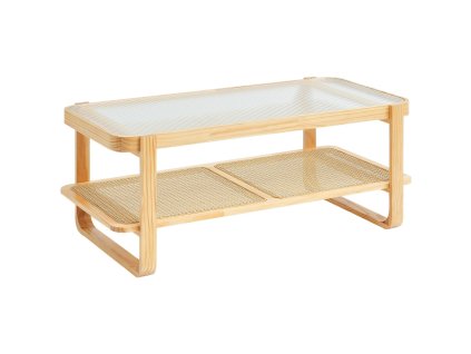 Konferenčný stolík ratanový s tvrdeným sklom, 45-inch, drevené nohy