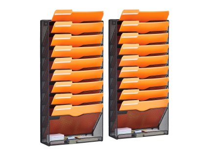 Nástenný kovový sieťový držiak dokumentov 10 priehradok s menovkou