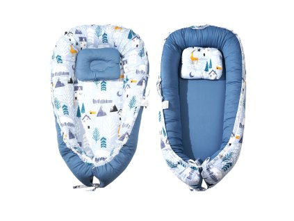 Novorodenecké hniezdo 100% bavlna, opierka hlavy, 2 obojstranné návleky