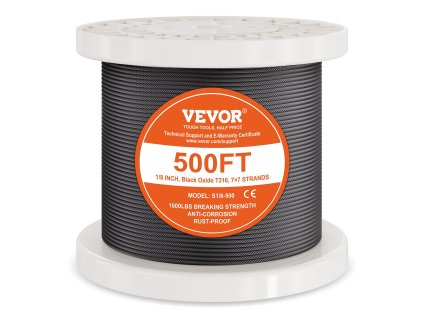 Oceľové lanko 316 nerez 1/8" 500 ft, 7×7, 1600 lbs, s rezačom