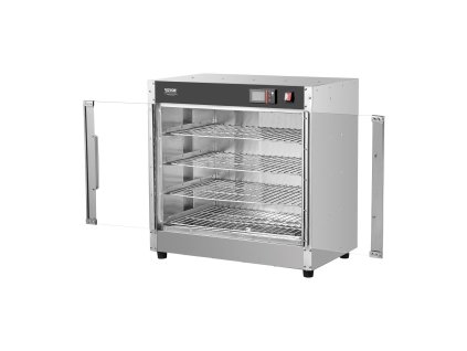 Ohrevná vitrína na jedlo 4-poschodová, 4 panvice, nerez, sklenené dvere