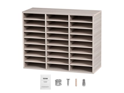 Organizér na dokumenty 27 priehradok, nastaviteľné police, mdf, sivý