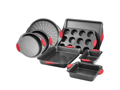 Sada 8 plechov a foriem, nepriľnavá uhlíková oceľ, silikónové rúčky