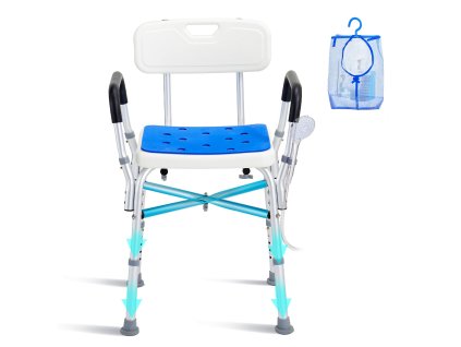 Sprchová stolička 400 lbs, nastaviteľná výška, polstrované opierky