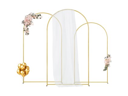 Stojan na svadobný oblúk 3-dielny kovový zlatý, s kufríkom a priečkou