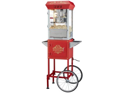 Stroj na popcorn s vozíkom 850W, 8 Oz kotol, 48 cups, kalené sklo