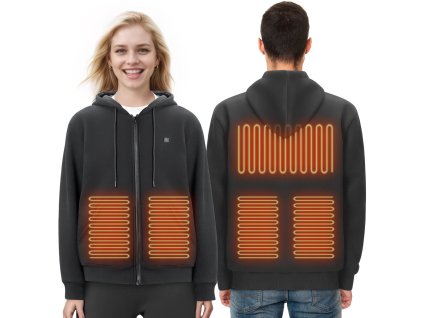 Vyhrievaná mikina s kapucňou unisex, 5 zón, bat. 7.4V, čierna