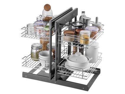 Výsuvný rohový organizér, min 15" otvor, 4 police, vľavo/vpravo